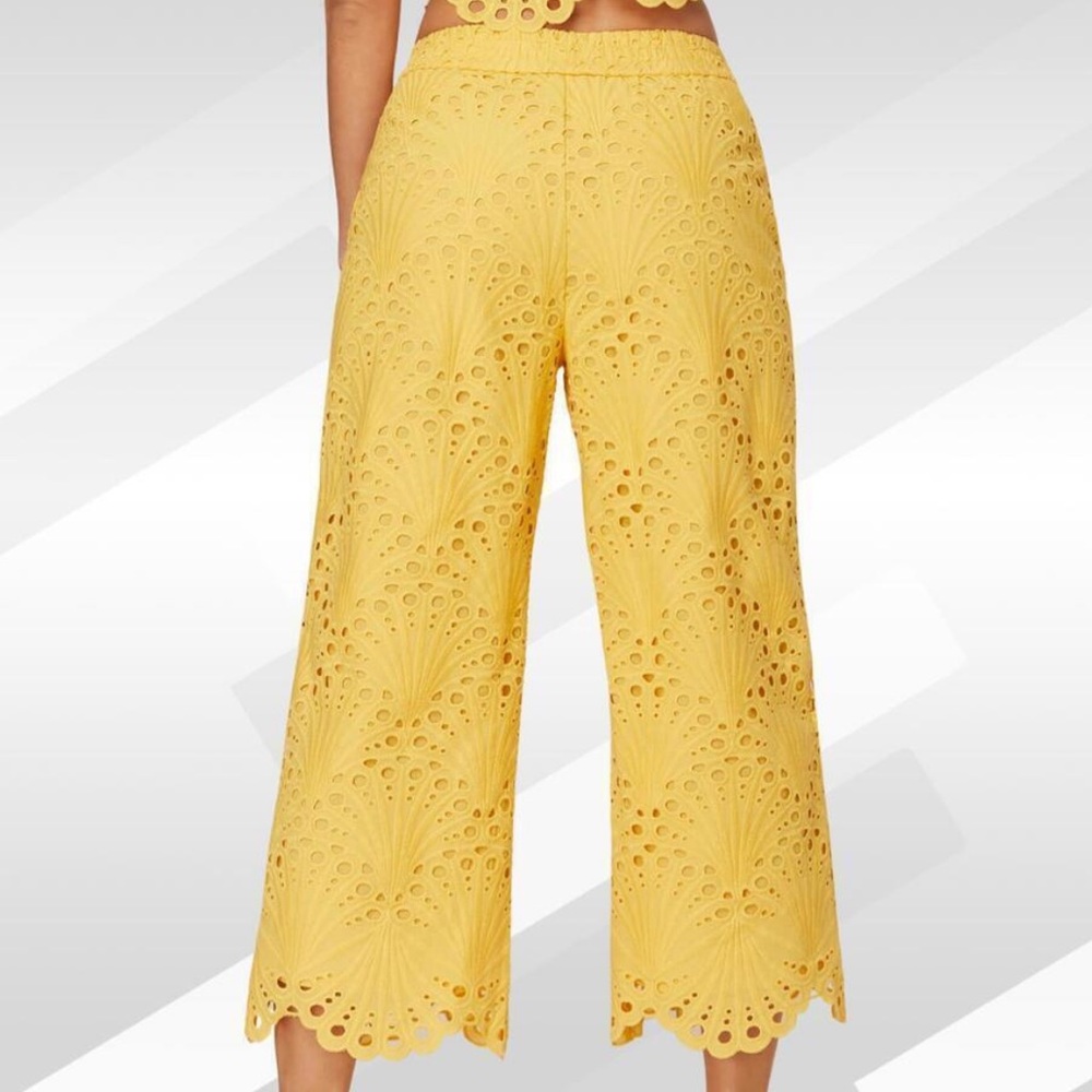 NWT Andie Swim THE SUASI CROP PANT Medium PINEAPPLE YELLOW Vacation EYELET - Picture 2 of 7
